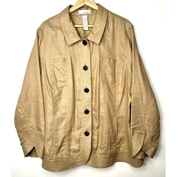 Lucy & Laurel Womens Shirt 100% Linen Button Up Top Collared Beige Size 3X - Picture 1 of 16